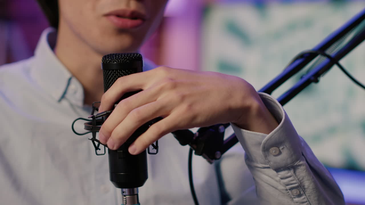 Close-up of Microphone in a Recording Studio