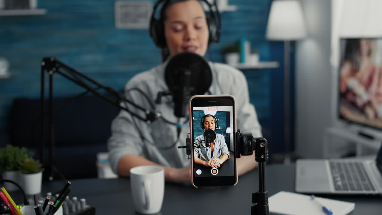 Popular content creator streaming live daily vlog using smartphone