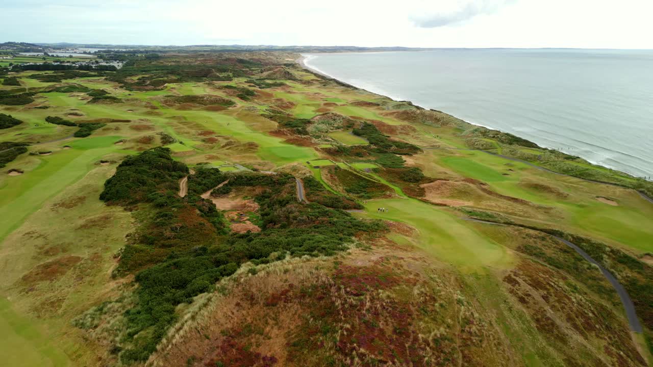 Tight overhead aerial video of Royal County Down Golf Club in Newcastle, County Down in Northern Ireland. Filmed in 4K, 60FPS and with Rec709 color