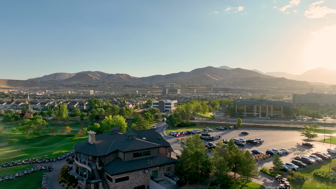 Thanksgiving Point Golf Course, Silicon Slopes And Suburban Neighborhood At Sunrise in Lehi, Utah, USA