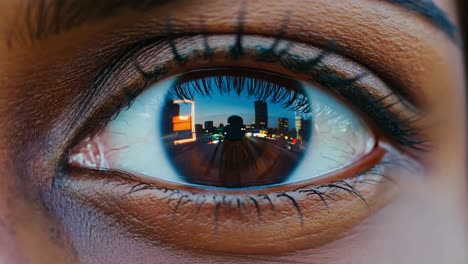 city reflected in an eye