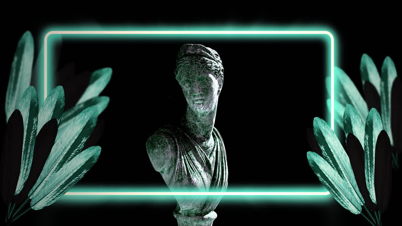 animación de la escultura gris del hombre sobre formas y hojas