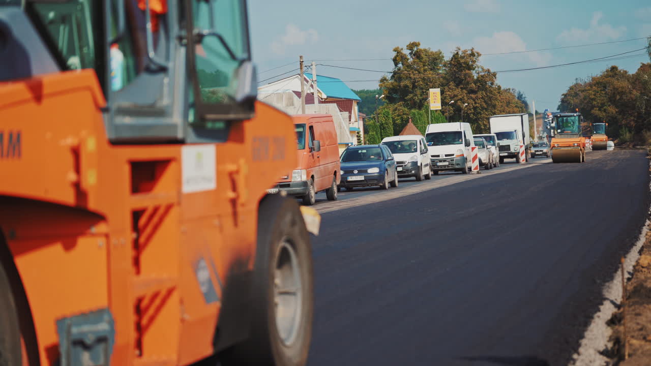 Complicated transport movement. View of traffic jam and road construction at highway