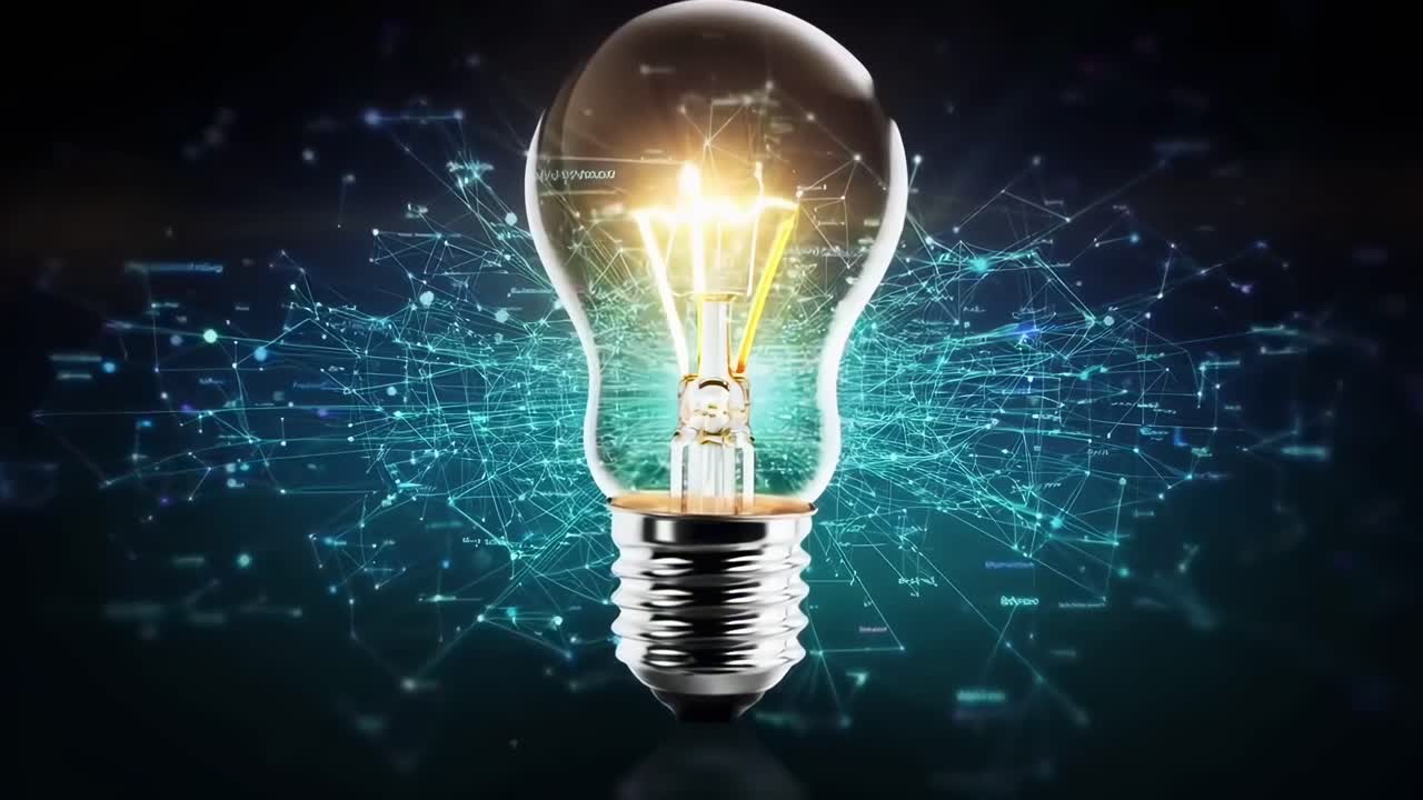 Light Bulb Glowing Amidst a Futuristic Digital Network