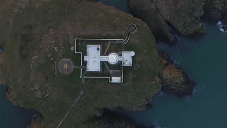 aerial view of strumble head lighthouse in the evening