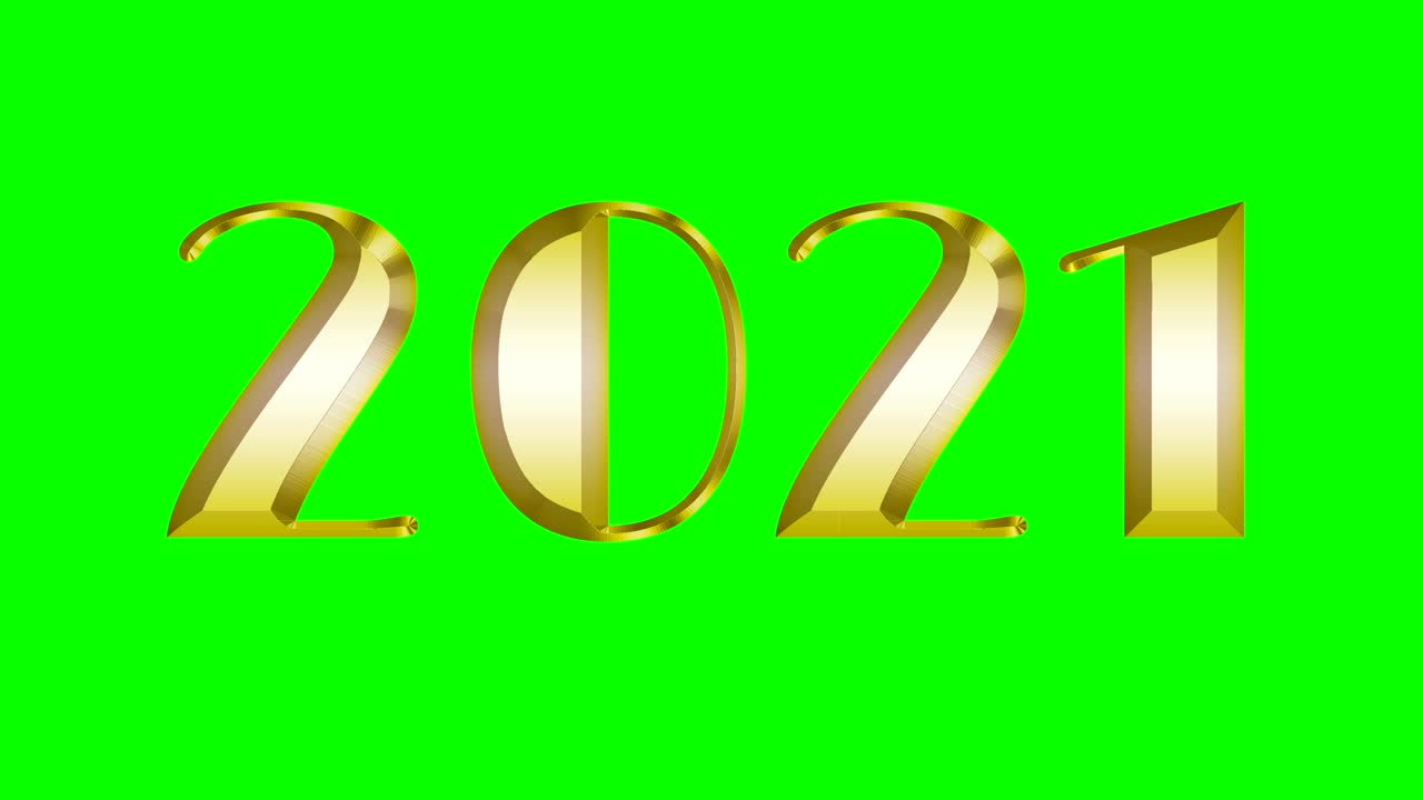 Felice Anno Nuovo 2021 sullo sfondo di lettere iridescenti dorate in chromakey.