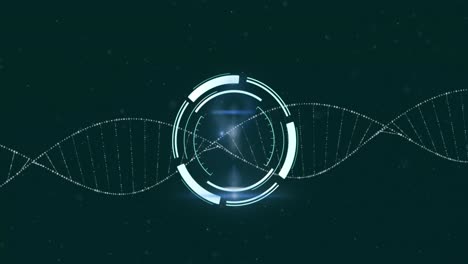 animation of round scanner over spinning dna structure against black background