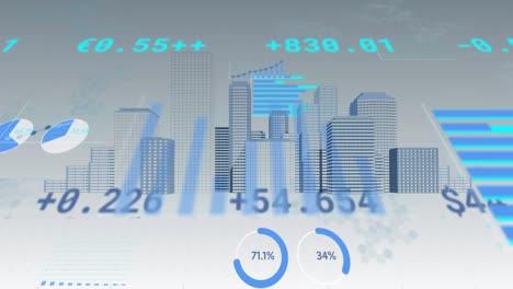 Digitale-Animation-Der-Statistischen-Datenverarbeitung-über-3D-Gebäudemodell-Vor-Grauem-Hintergrund