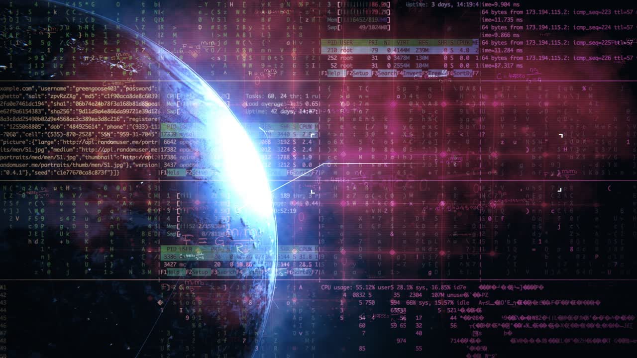 renderización 3d de la superposición de información empresarial y financiera en un globo 3d. cuadrícula de datos, fórmulas matemáticas y superposición de varios iconos comerciales