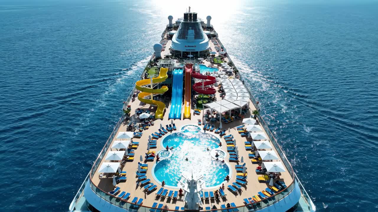 Cruise Ship with Swimming Pool and Water Slides