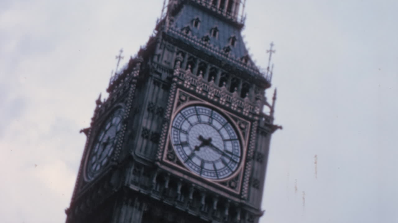 Big Ben tower close up, historical footage from London in the 1960&rsquo;s