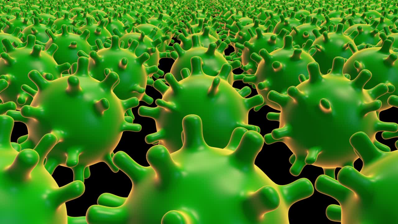 filas de virus giratorios en verde