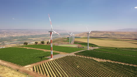 turbinas eólicas tabor winery drone disparado en el norte de israel kineret vista campo de viñedos