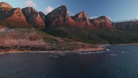 twelve apostles mountains in cape town at sunset - aerial drone shot