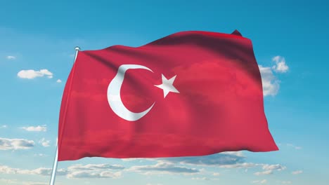 flag of turkey with fabric structure against a cloudy sky (loopable)