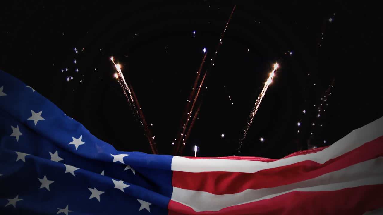 Digital animation of fireworks on the skyline at night 4k