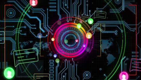 Animation-of-scope-scanning-and-data-processing-over-icons-and-computer-circuit-board