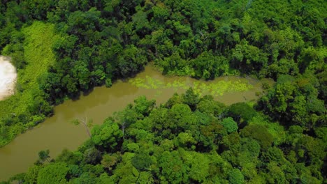 Amazing-cinematic-4K-residential-drone-footage-after-deforestation-issue-consists-of-many-homes,-road,-trees,-lake-and-infrastructure-in-the-middle-of-tropical-forest-located-in-Riau,-Indonesia