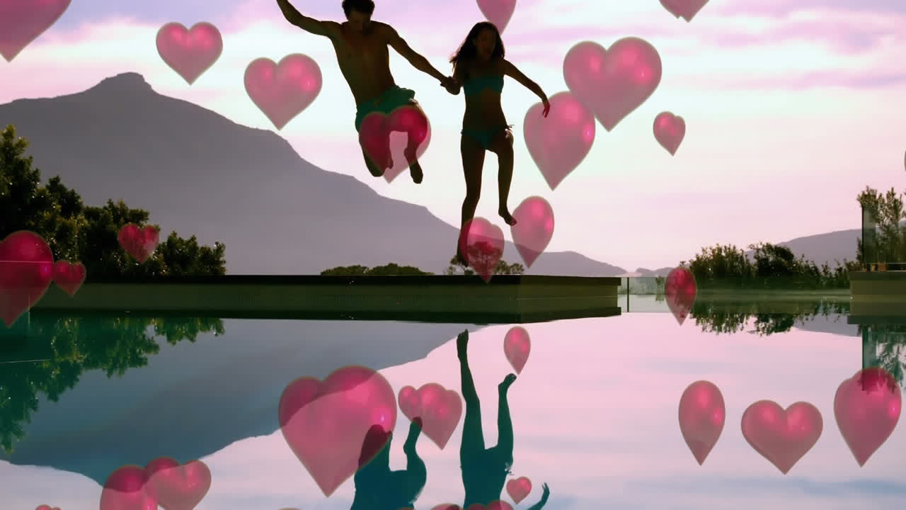 물 위 에 뛰어다니는 부부