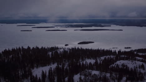 absolutely stunning aerial shot of koli mountain in front of lake pielinen