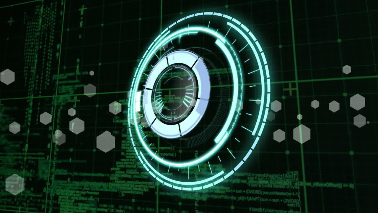 анимация сканирования сферы над обработкой данных и сетью соединений с светящимися пятнами