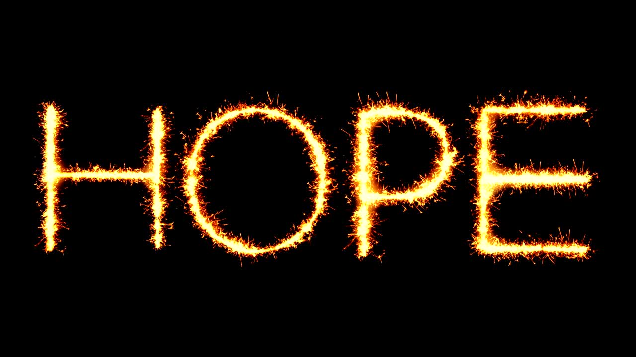 esperanza de texto chispa brillante chispas de fuego bucle de animación