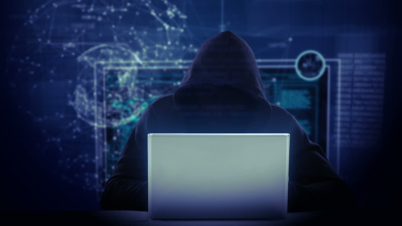 video compuesto de un hacker usando una computadora portátil