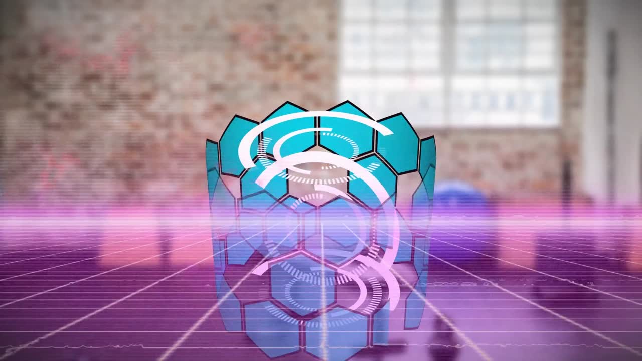 animación de líneas y hexágonos con escaneo de alcance sobre gimnasio