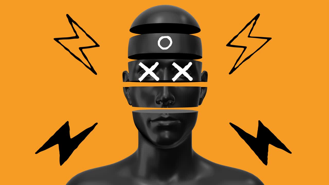 미니멀 그래픽, 다채로운 사이키델릭 디자인, 인간 몸, 추상적인 아트 컨셉, 도들 드로우 모양, 현실적인 3d 캐릭터, 크리에이티브 스 모션 스타일의 남자 또는 여자, 만화 패션 루프 애니메이션