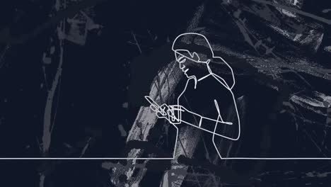 Animation-of-drawing-of-businesswoman-using-smartphone-over-shapes-moving