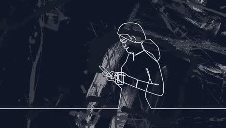 animación de dibujo de una mujer de negocios usando un teléfono inteligente sobre formas en movimiento.