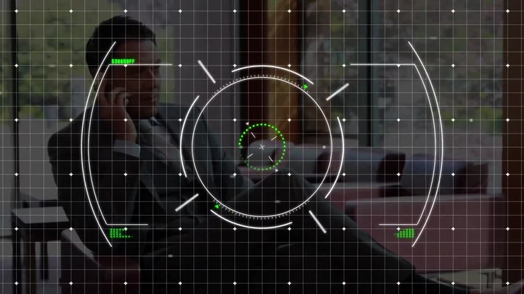 Animation of targeting over latin businessman in office