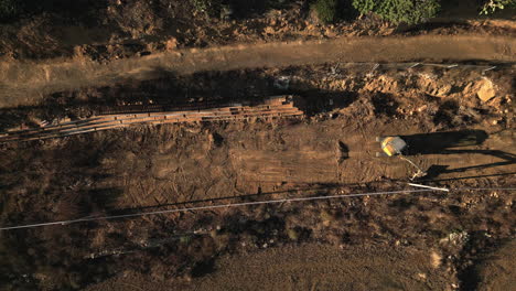 Drone-shot-of-Excavator-work,-Landscaping