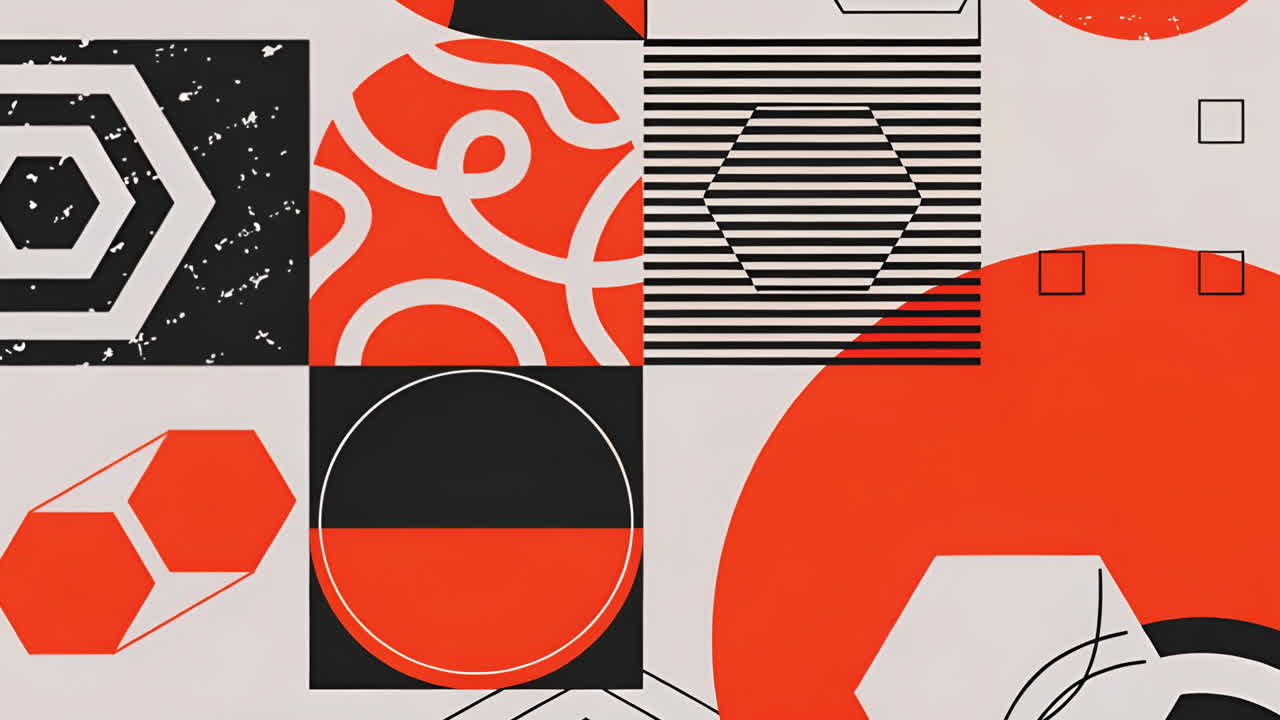 Vibrant Abstract Geometric Design with Red, Black, and White Shapes