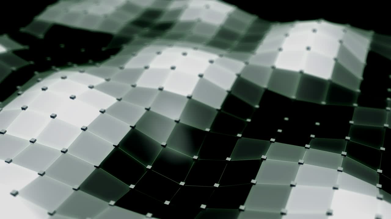 Digital futuristic wave. Abstract motion background. 3D moving dots and lines network connection structures in black cyberspace background