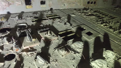 inside chernobyl radioactive ruins control room in northern ukraine. close-up shot