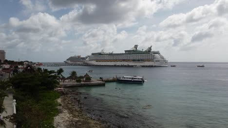 aerial view of a docked cruise ship in the caribbean