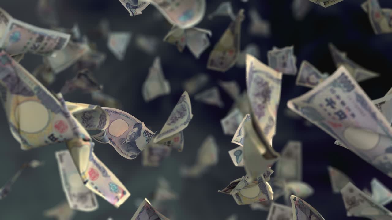 떨어지는 일본 엔 지폐 4k 루프