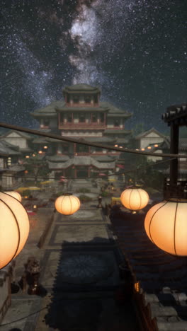 night view of a chinese town with lanterns