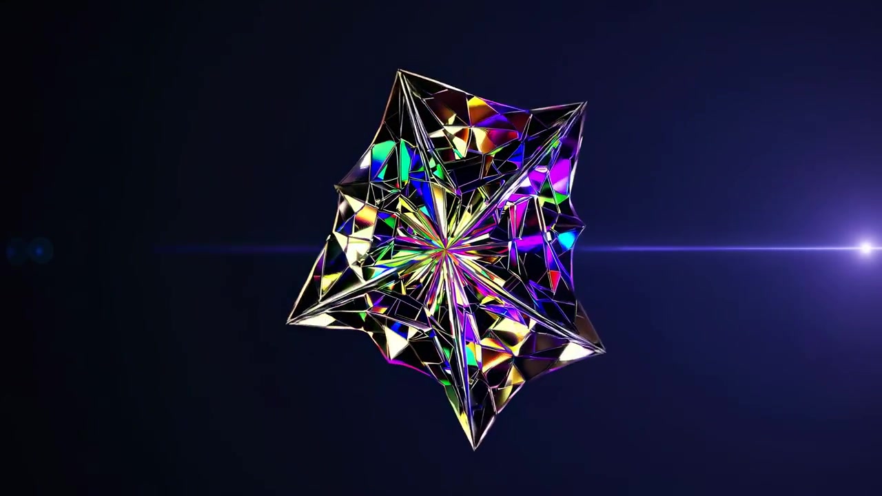 Forma Abstrata de Cristal Geométrico Giratório com Refrações Vibrantes