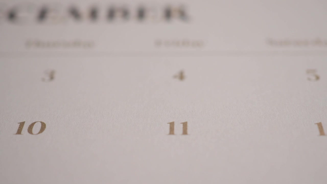 Nærbillede af en decemberkalenderside, der viser datoer