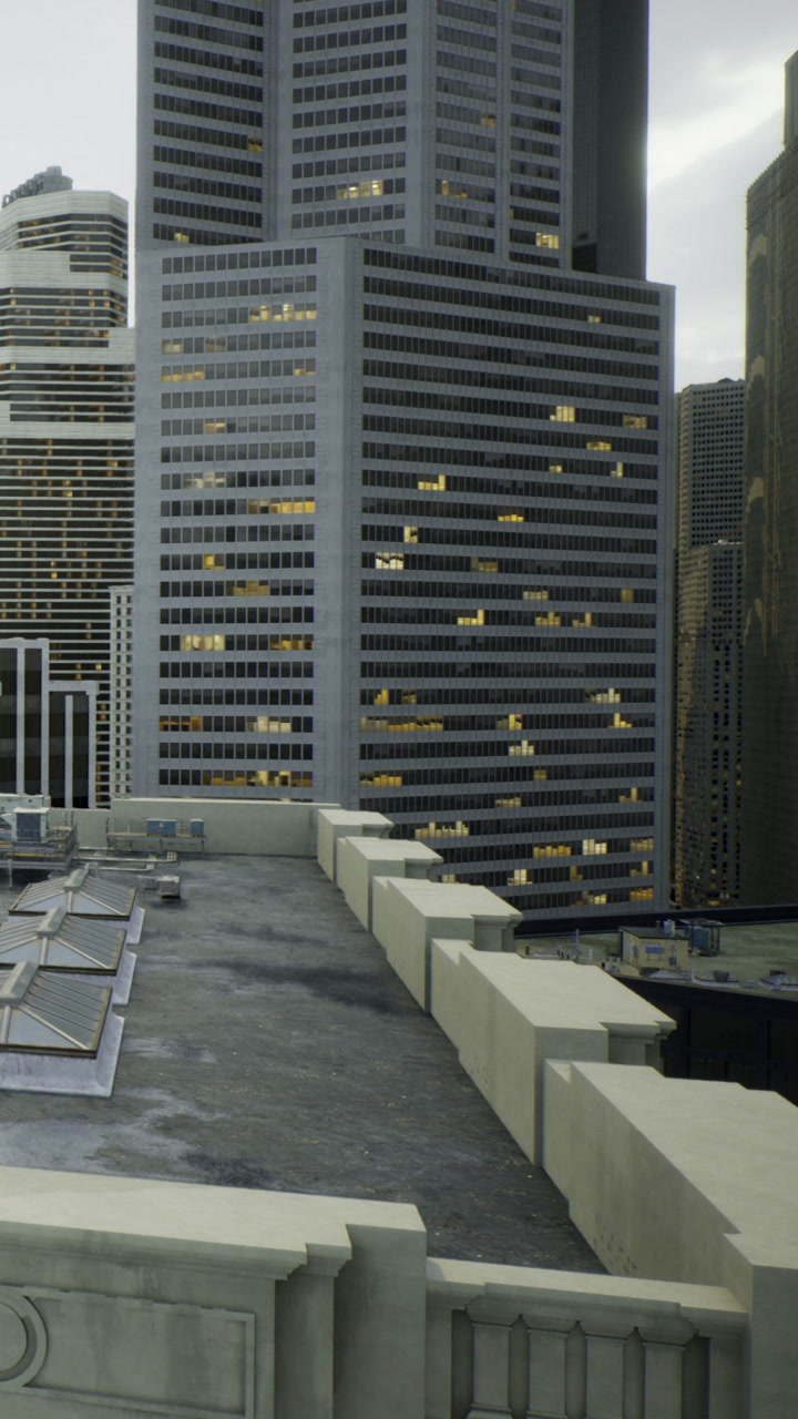 City rooftops at dusk highlighting modern architecture and urban life