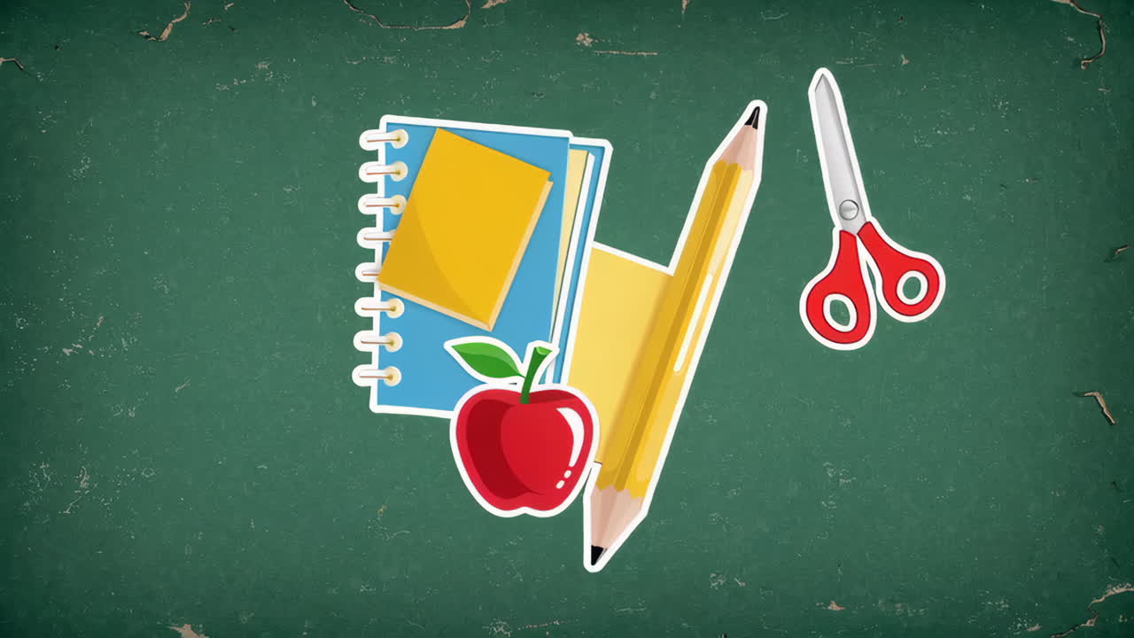 School Supplies on a Chalkboard Background