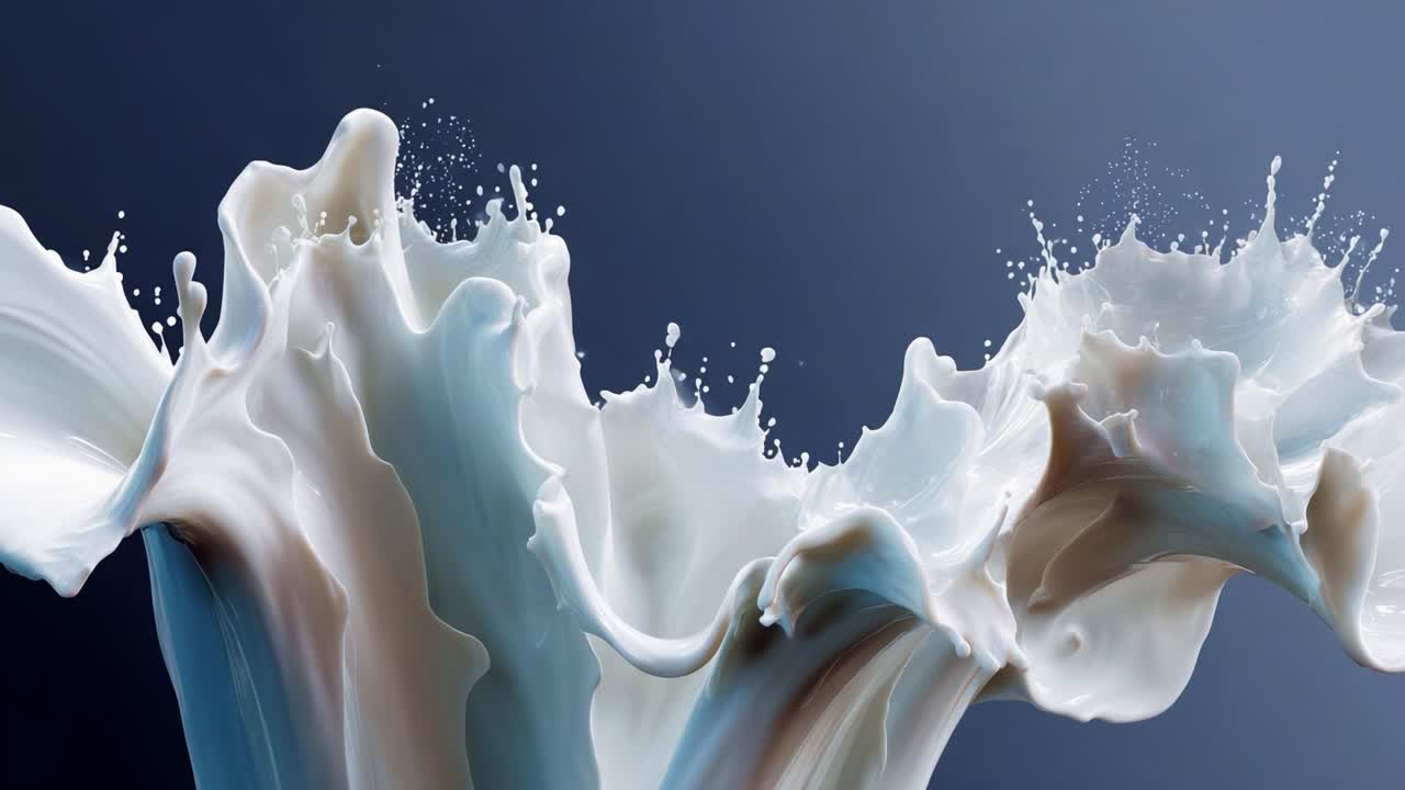 Dynamic Splash of Liquid: Captivating Fluid Motion and Textures in a Stunning Artistry of Splashing White Cream-Like Substance Against a Dark Background