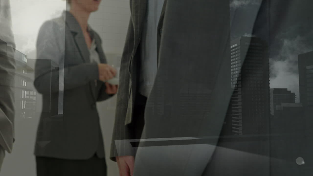 다양한 사업가들에 대한 도시 풍경의 애니메이션