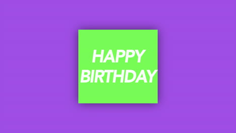 modern happy birthday text in green frame on purple gradient