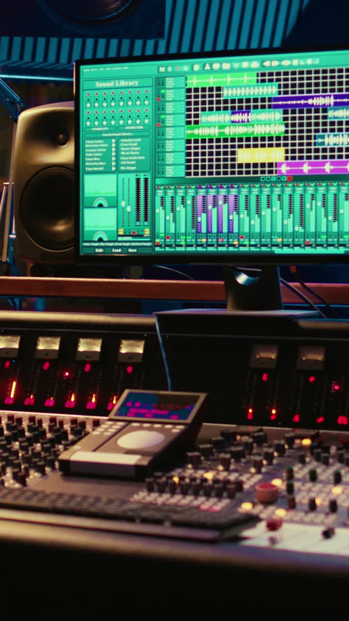 Professional Sound Mixing Console and DAW Software in Recording Studio