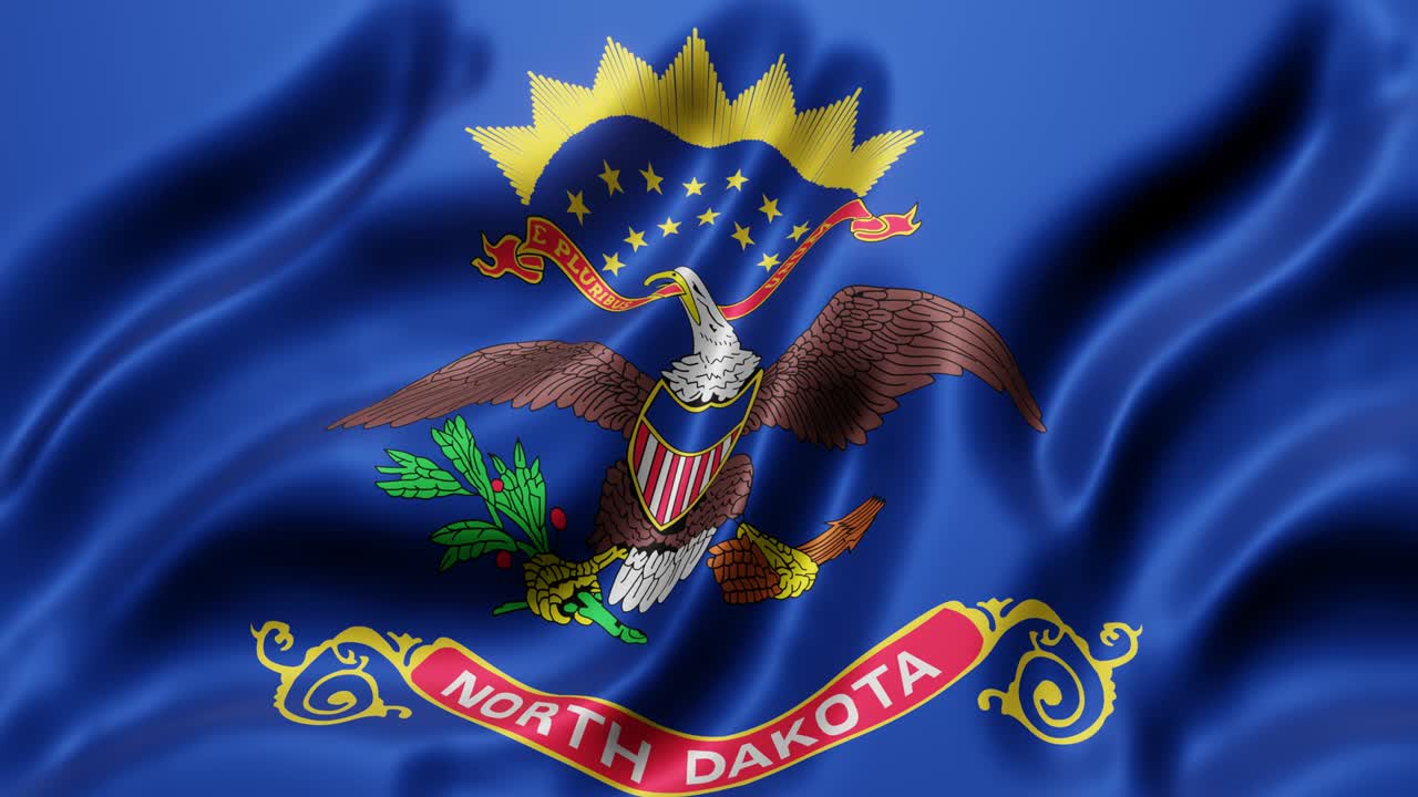 노스 다코타 주 국기가 흔들리고 있다.