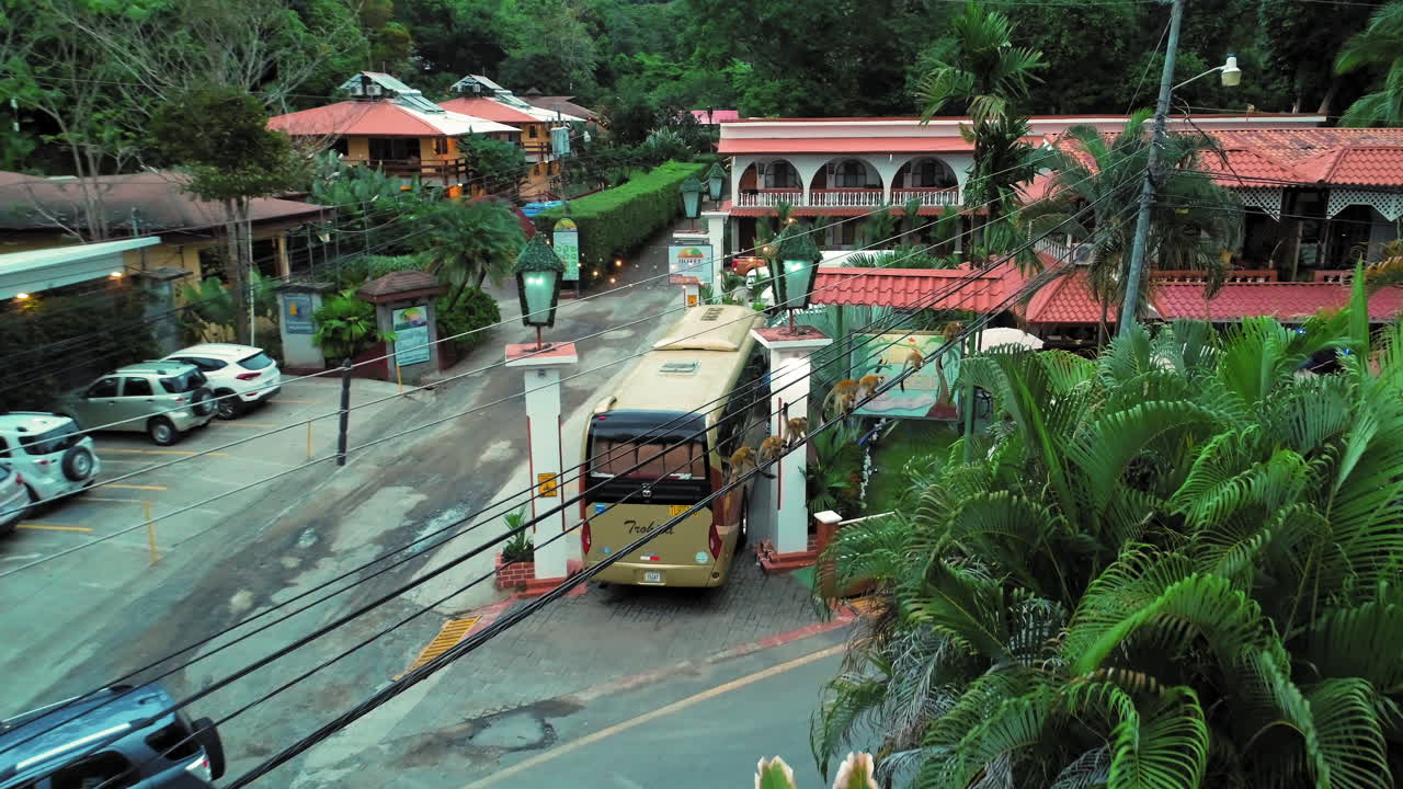 코스타리카의 마누엘 안토니오 (manuel antonio) 에서 전선 위를 고 있는 원이 집단의 드론 뷰