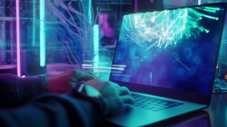 Programmør arbejder på avanceret kunstig intelligens-kode på bærbar computer